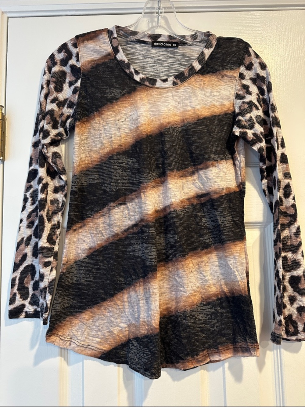 David Cline Black, Tan and Cream Leopard-Accent Long Sleeve Tee